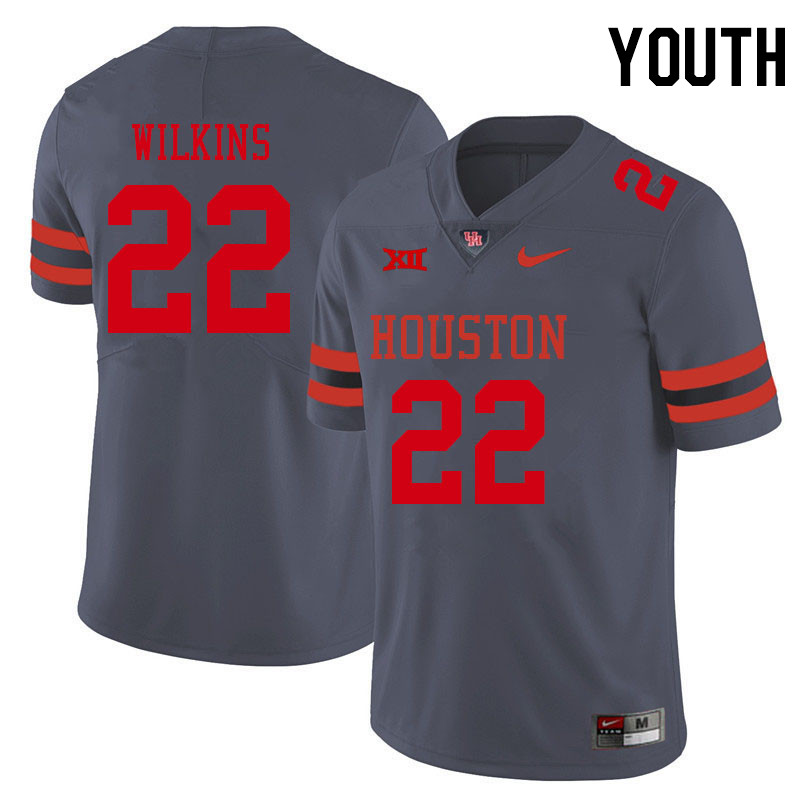 Youth #22 Laine Wilkins Houston Cougars College Big 12 Conference Football Jerseys Sale-Gray - Click Image to Close